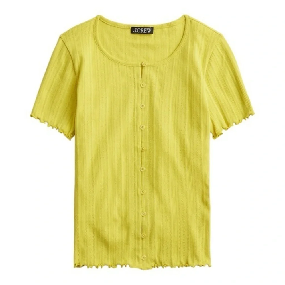 J.Crew Pointelle Cotton Knit Short Sleeve Cardigan Yellow Small